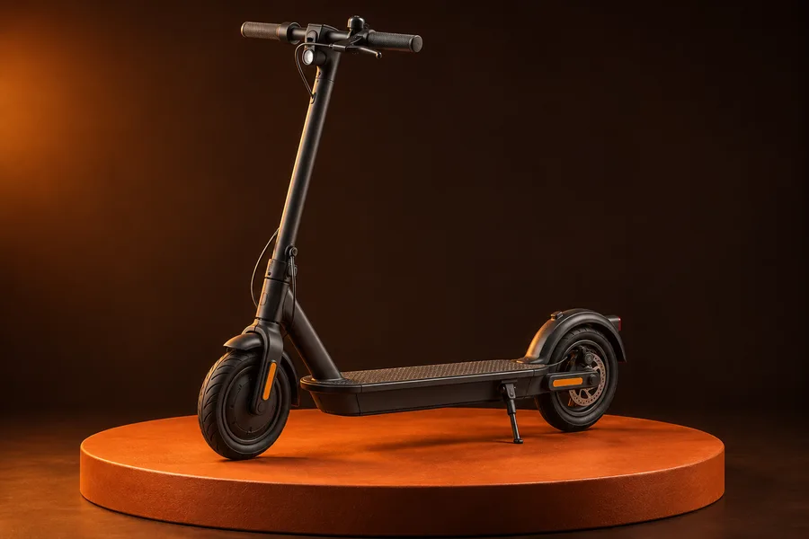 Illustration d’une trottinette électrique noire ; le lot comprend une journée d’utilisation.